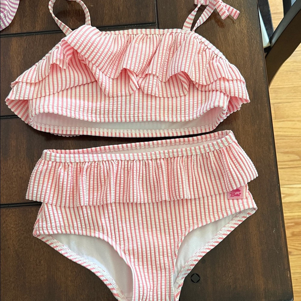 Pink & White Striped Ruffle Butts Bikini Set 7